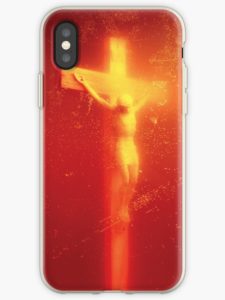 Phone case with "piss Christ" depicted